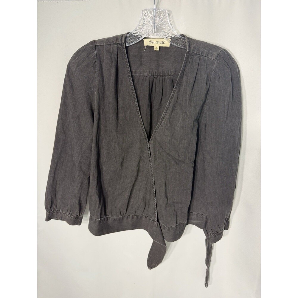 Madewell Womens Blue 3/4 Sleeve V-Neck Side Tie Blouse Top Size Small